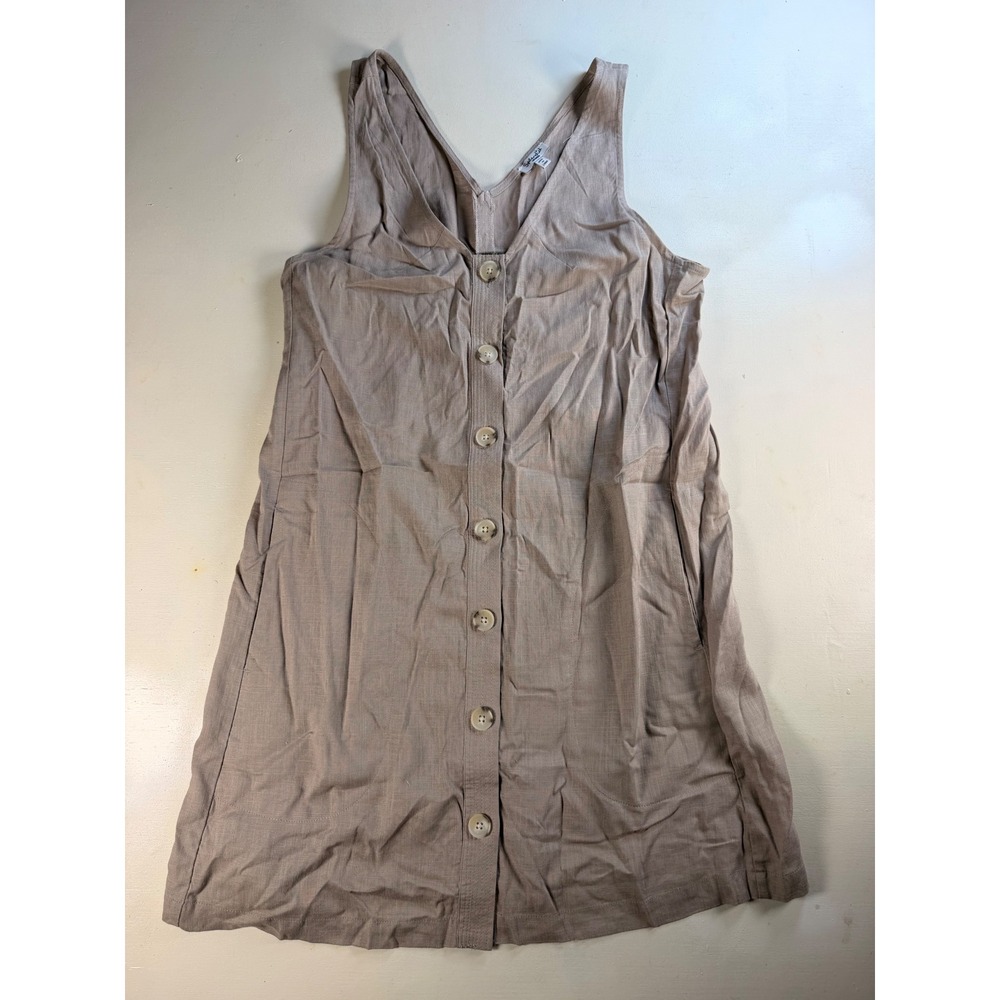 Splendid Dress Womens Medium Taupe Modern Button Front Linen Blend Mini RS3D83D